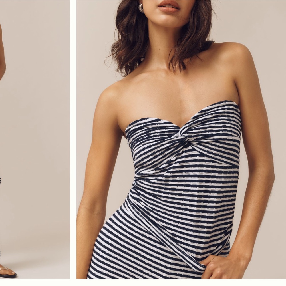 Maeve Navy and White Striped twist Knit tube Top